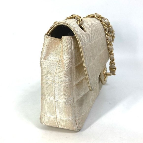 CHANEL CC Mark CC Chocolate bar Double Chain Crossbody Shoulder Bag Canvas Beige - Picture 3 of 16